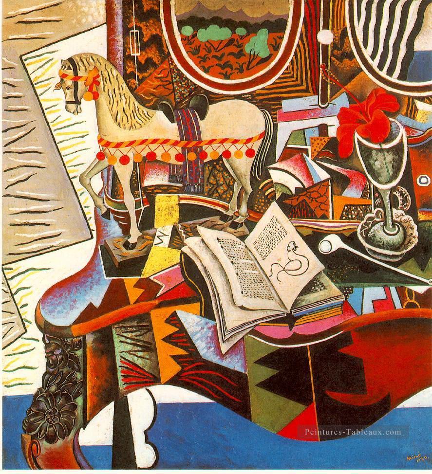 Pipe à cheval et fleur rouge Joan Miro Peintures à l'huile